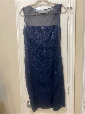 Elegant Navy Illusion Neck Sheath Dress Ralph Lauren